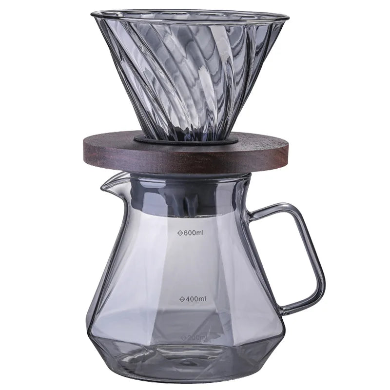 Clear Carafe Glass Diamond Shaped Coffee Pot with Reusable Coffee Filter Cup