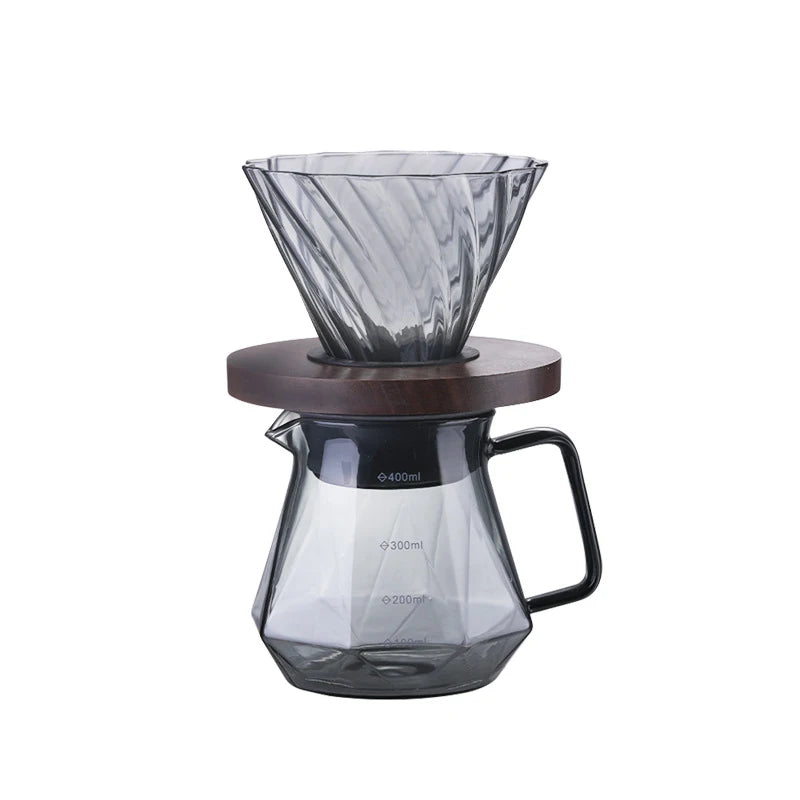 Clear Carafe Glass Diamond Shaped Coffee Pot with Reusable Coffee Filter Cup