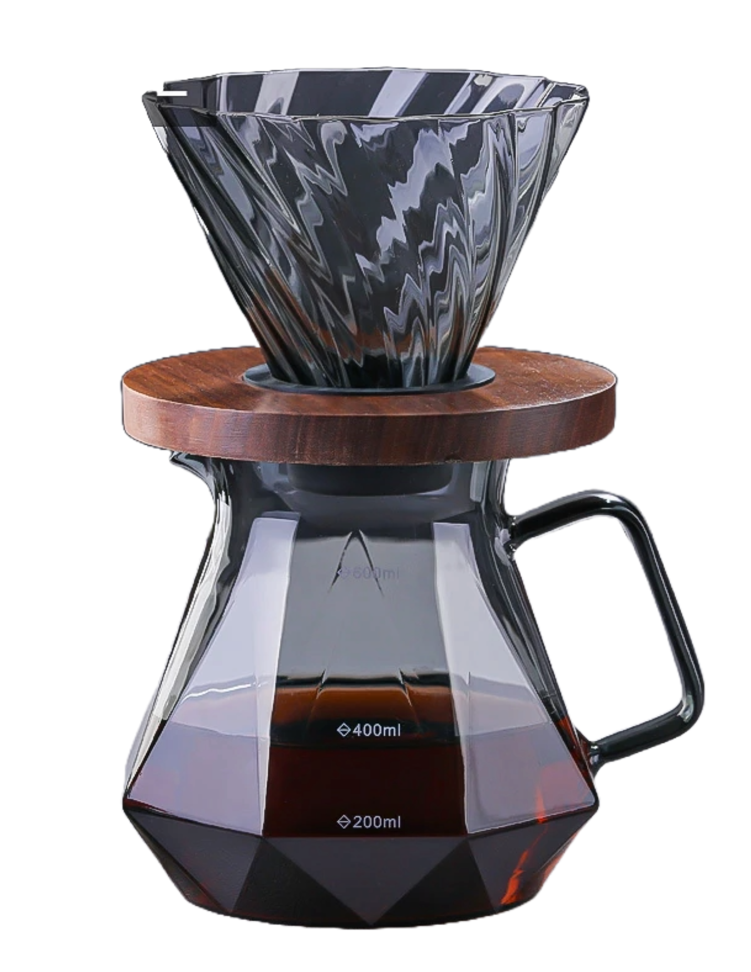 Clear Carafe Glass Diamond Shaped Coffee Pot with Reusable Coffee Filter Cup